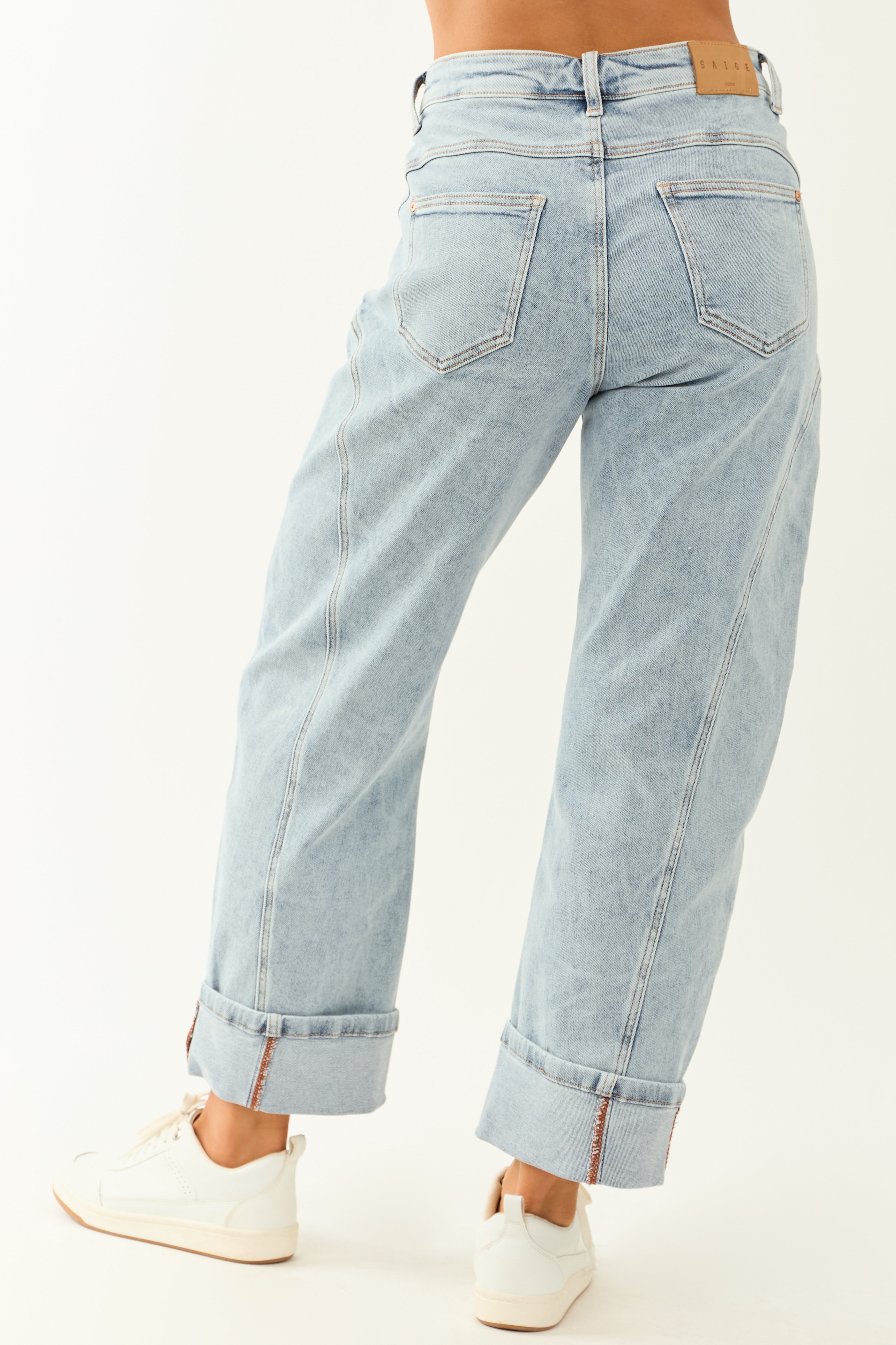 Saige Light Wash High Rise Cuffed Barrel Jeans