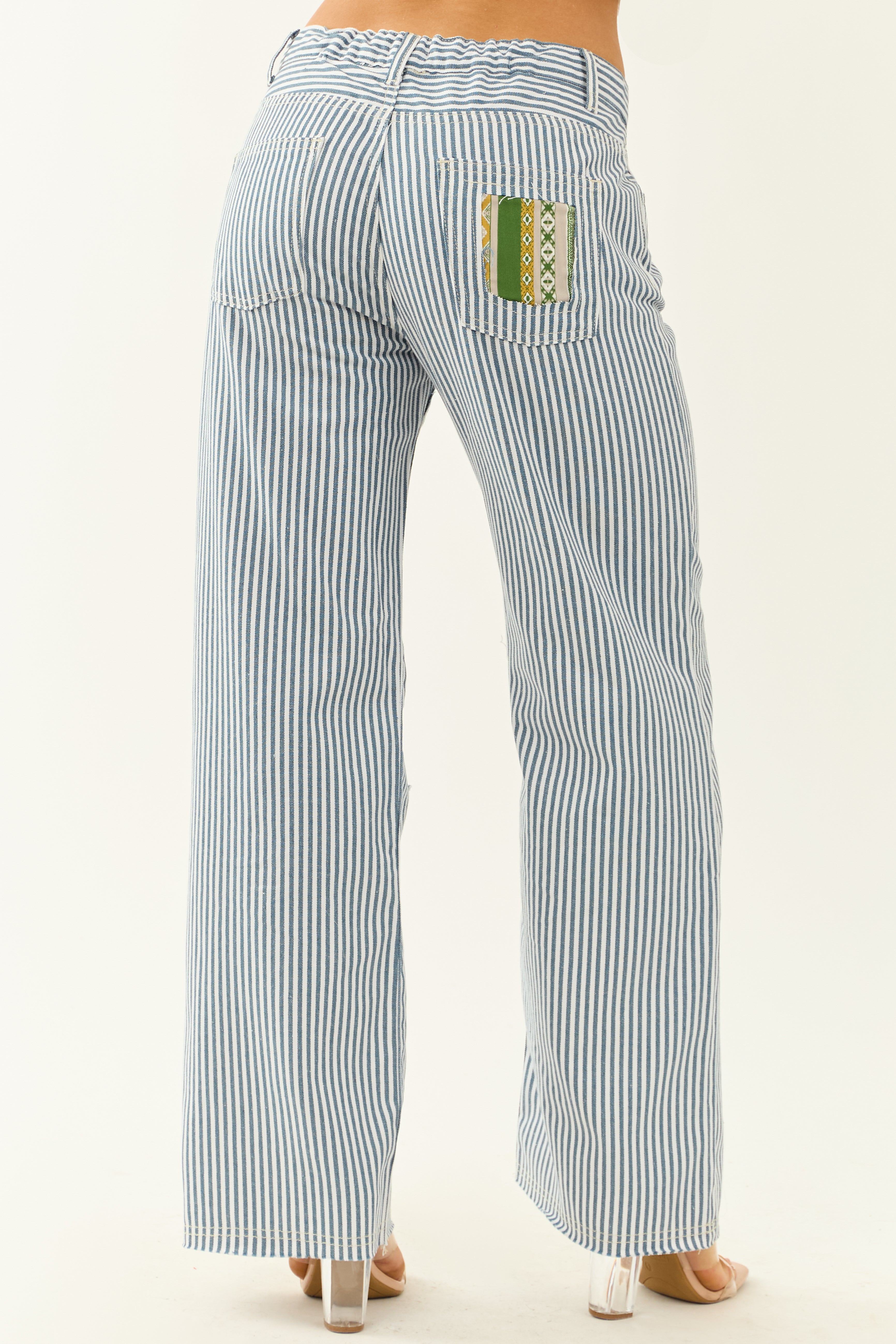 POL Ocean Railroad Stripe Patchwork Straight Leg Pants
