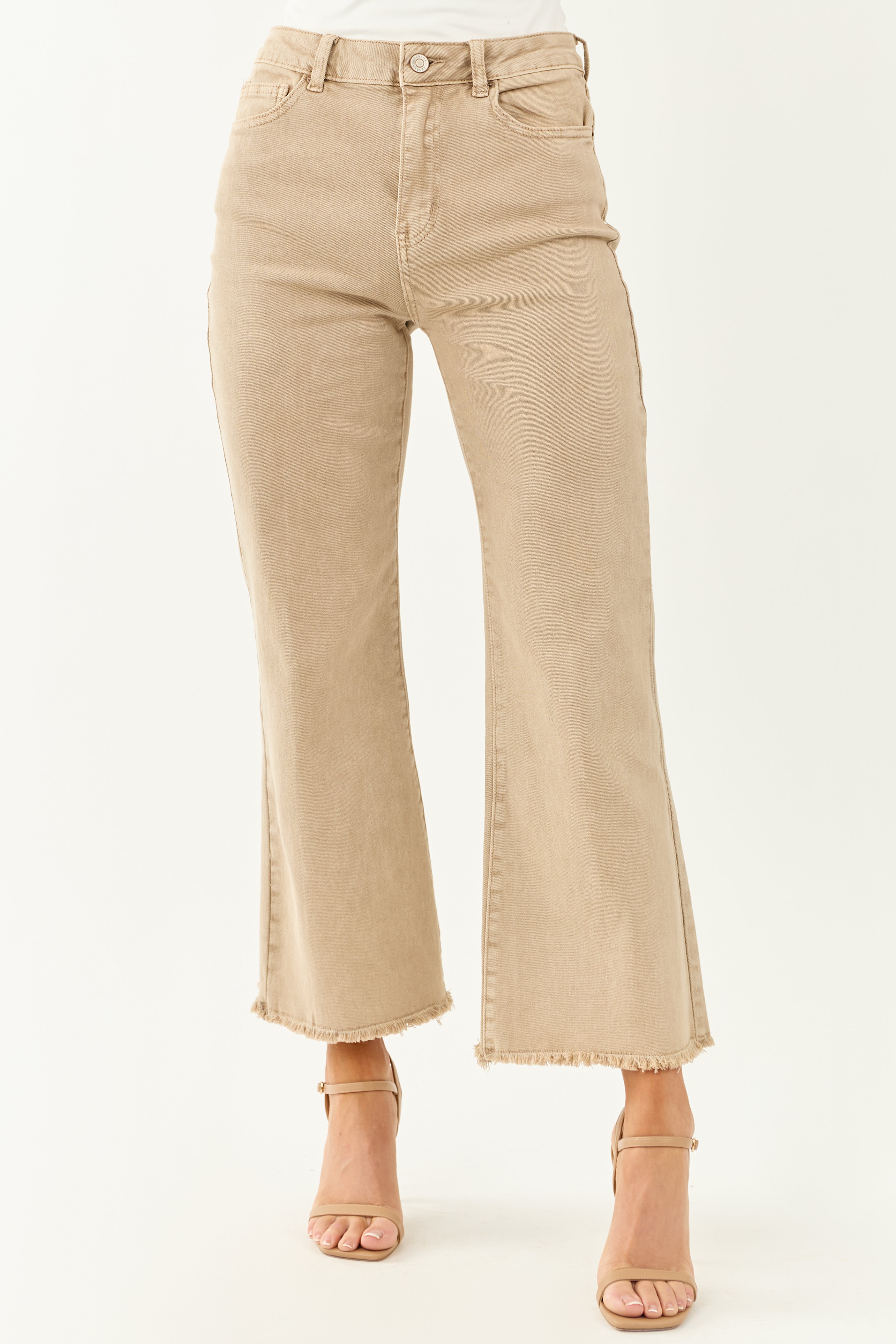 Beige Stretchy Acid Wash Bootcut Jeans