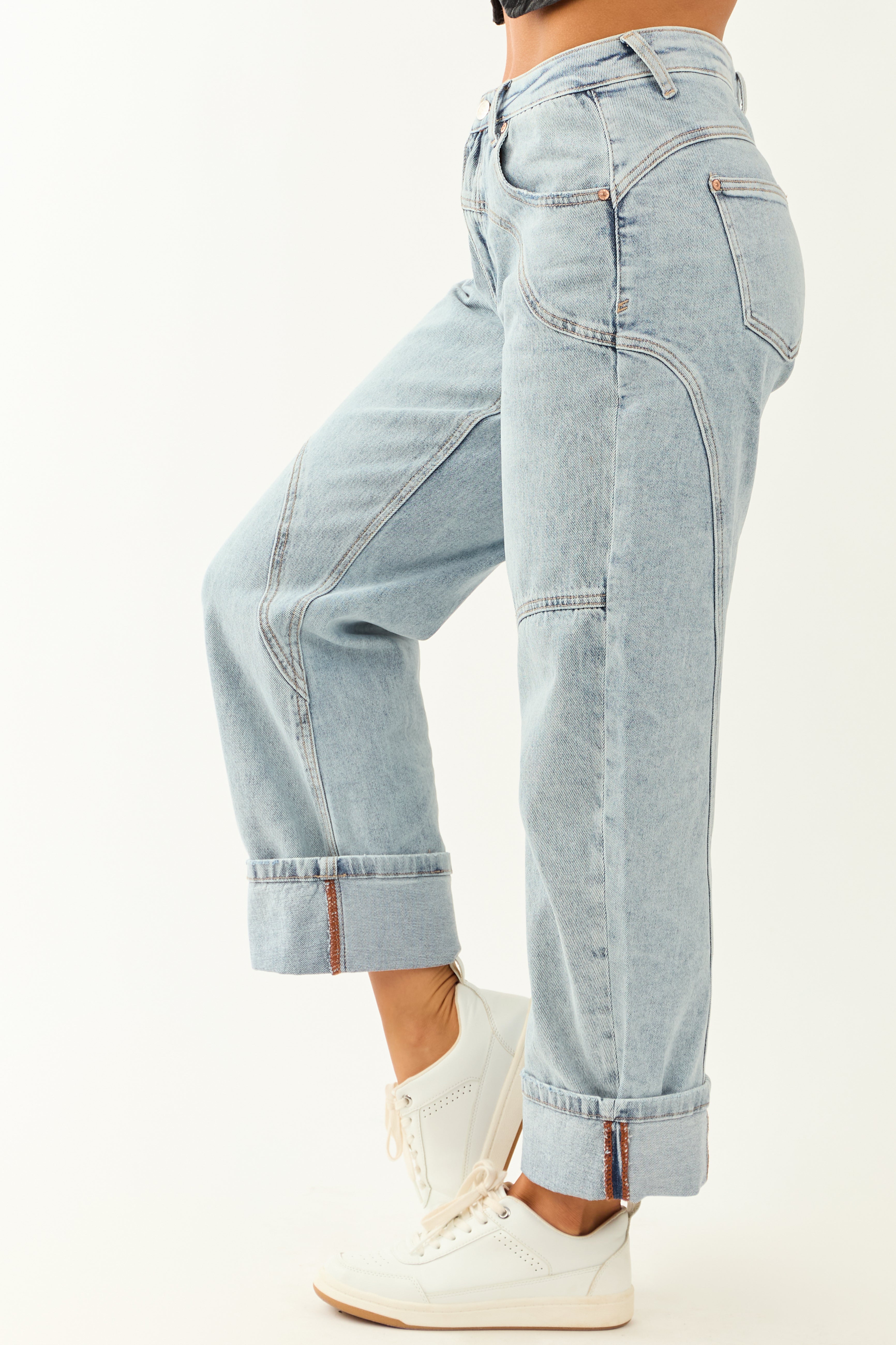 Saige Light Wash High Rise Cuffed Barrel Jeans
