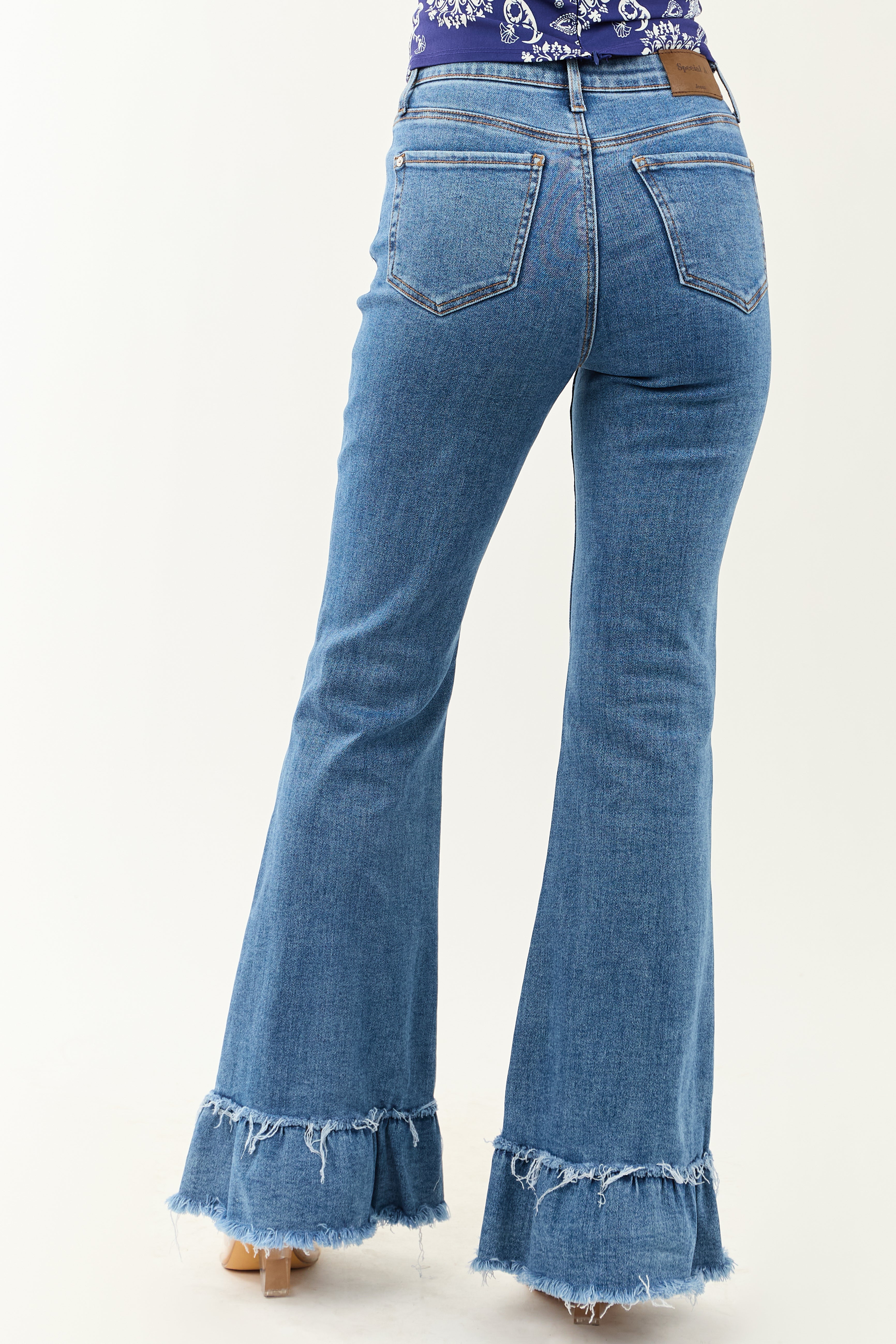 Special A Tummy Control Ruffle Flare Stretchy Jeans