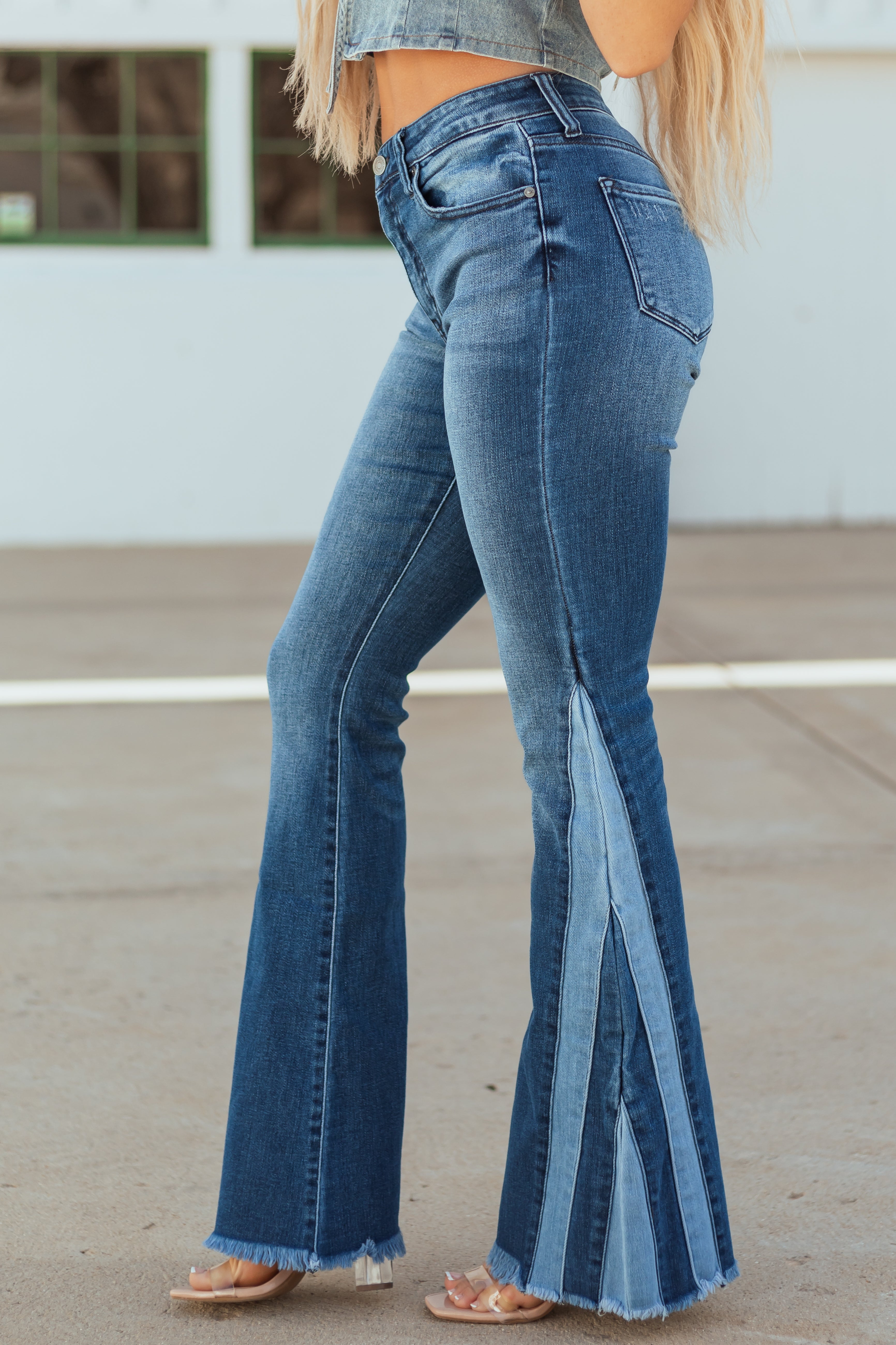 KanCan Stretchy Flare Seam Piecing Detail Jeans
