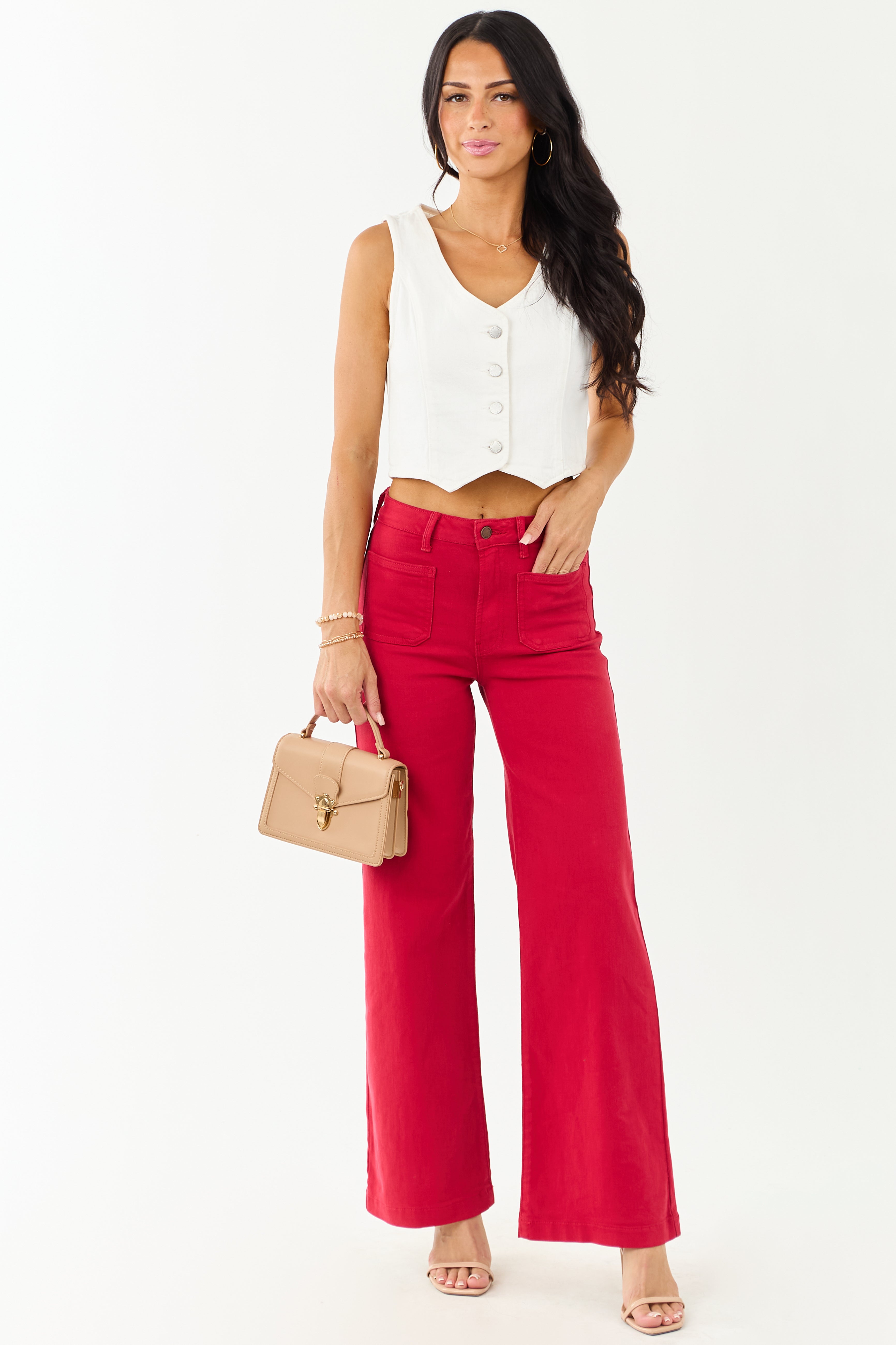 Ruby High Rise Patch Pocket Stretchy Wide Leg Jeans