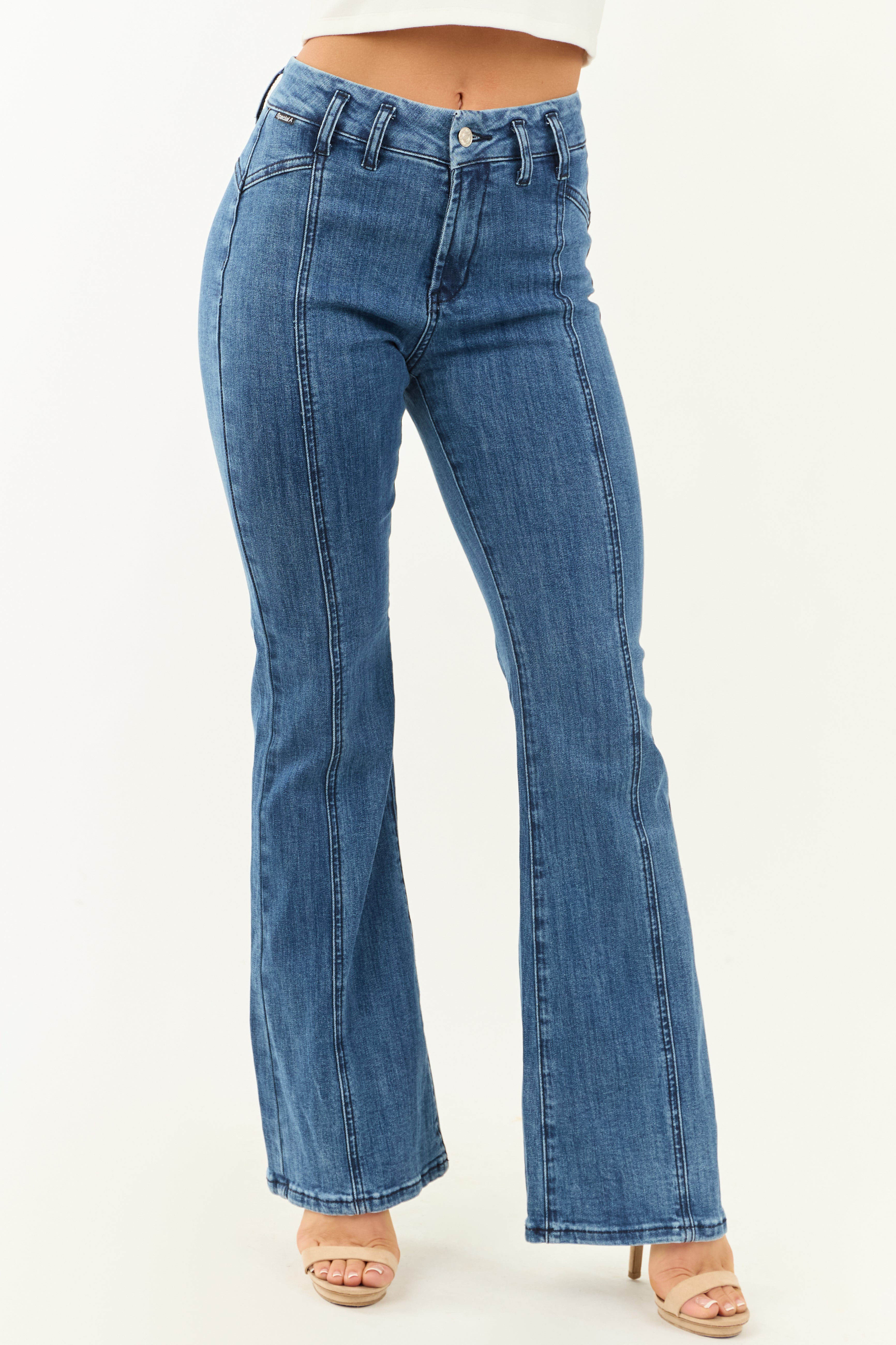 Saige Medium Dark Wash Flare Leg Stretchy Jeans