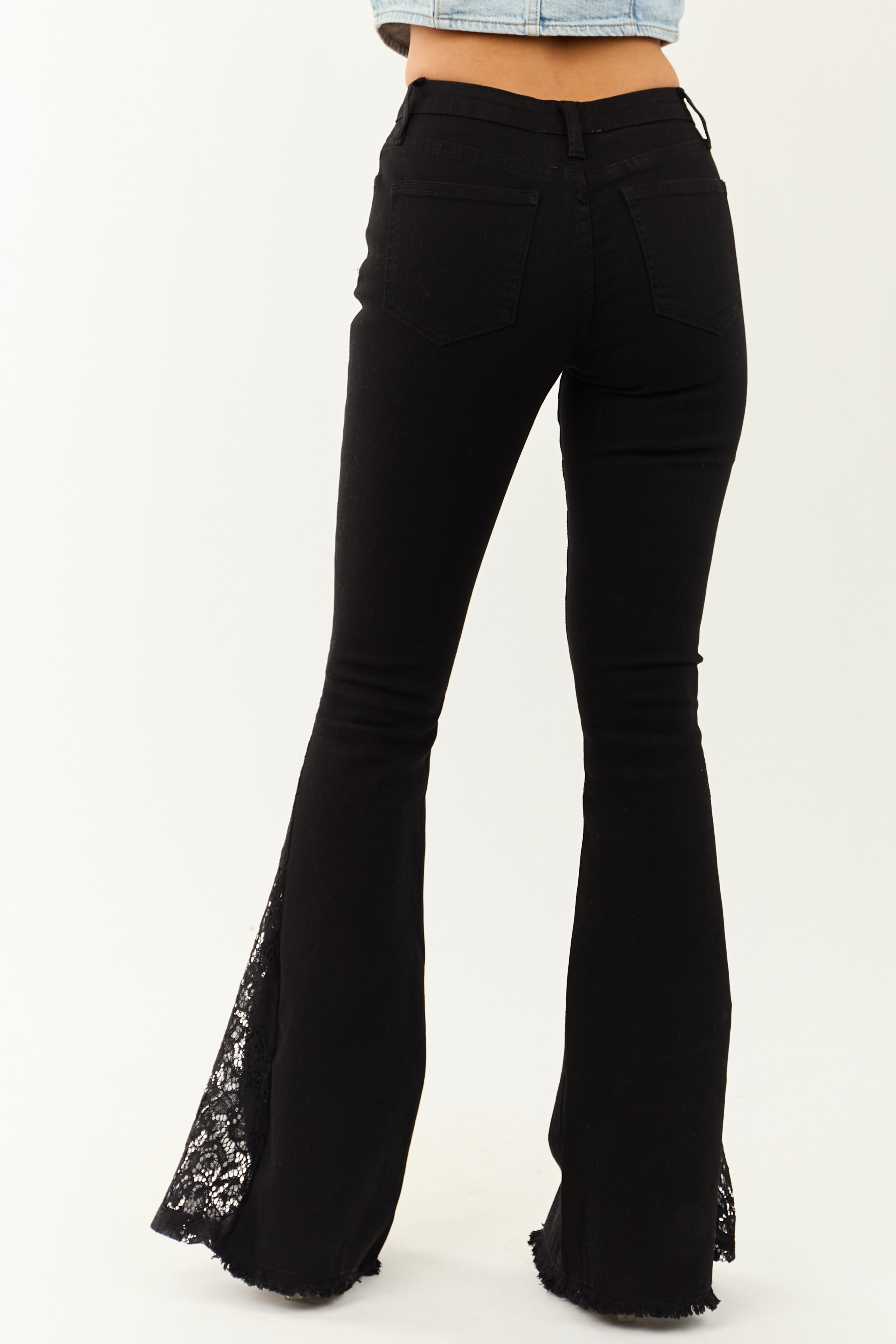 Black Lace Contrast Stretchy Flare Leg Jeans