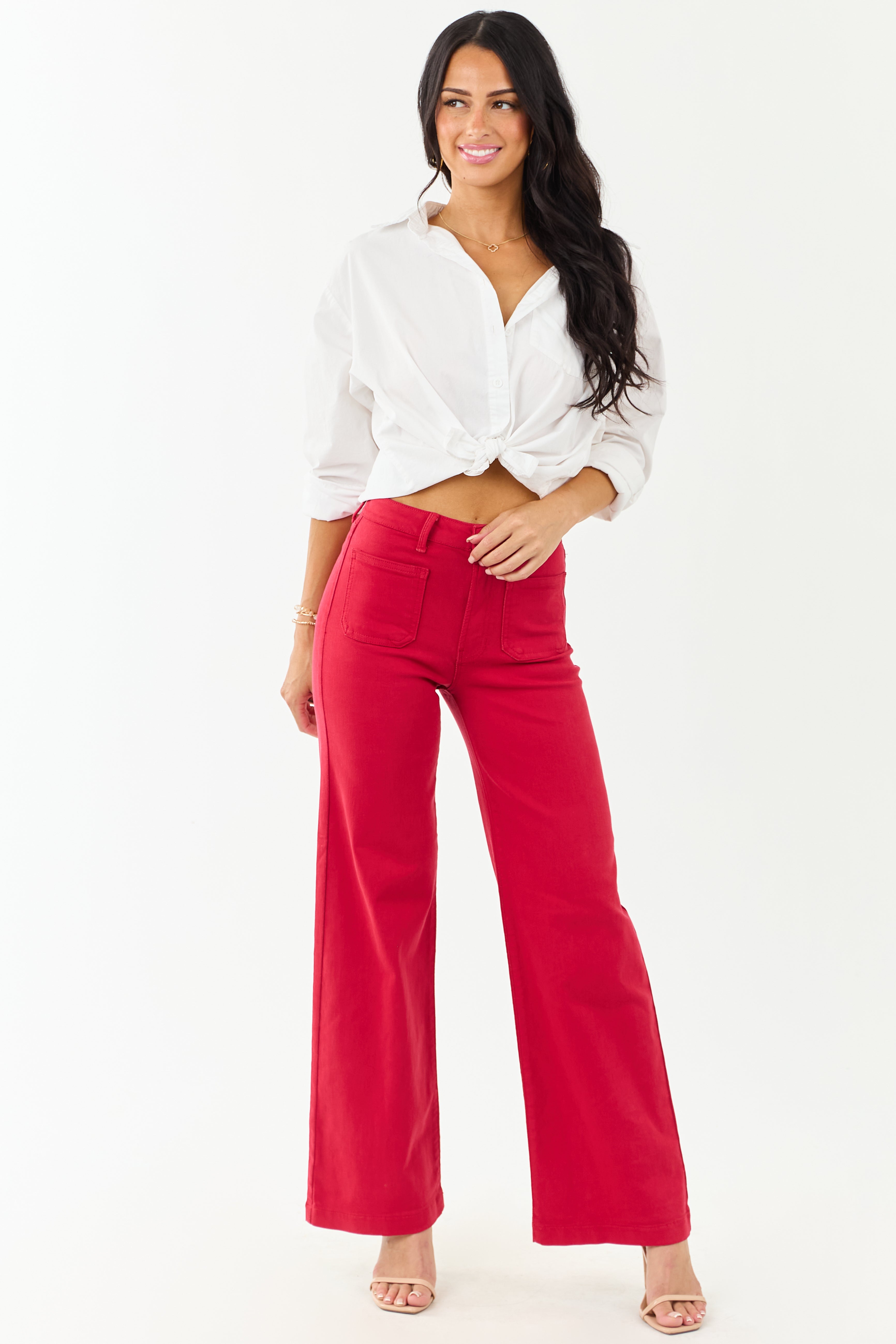 Ruby High Rise Patch Pocket Stretchy Wide Leg Jeans