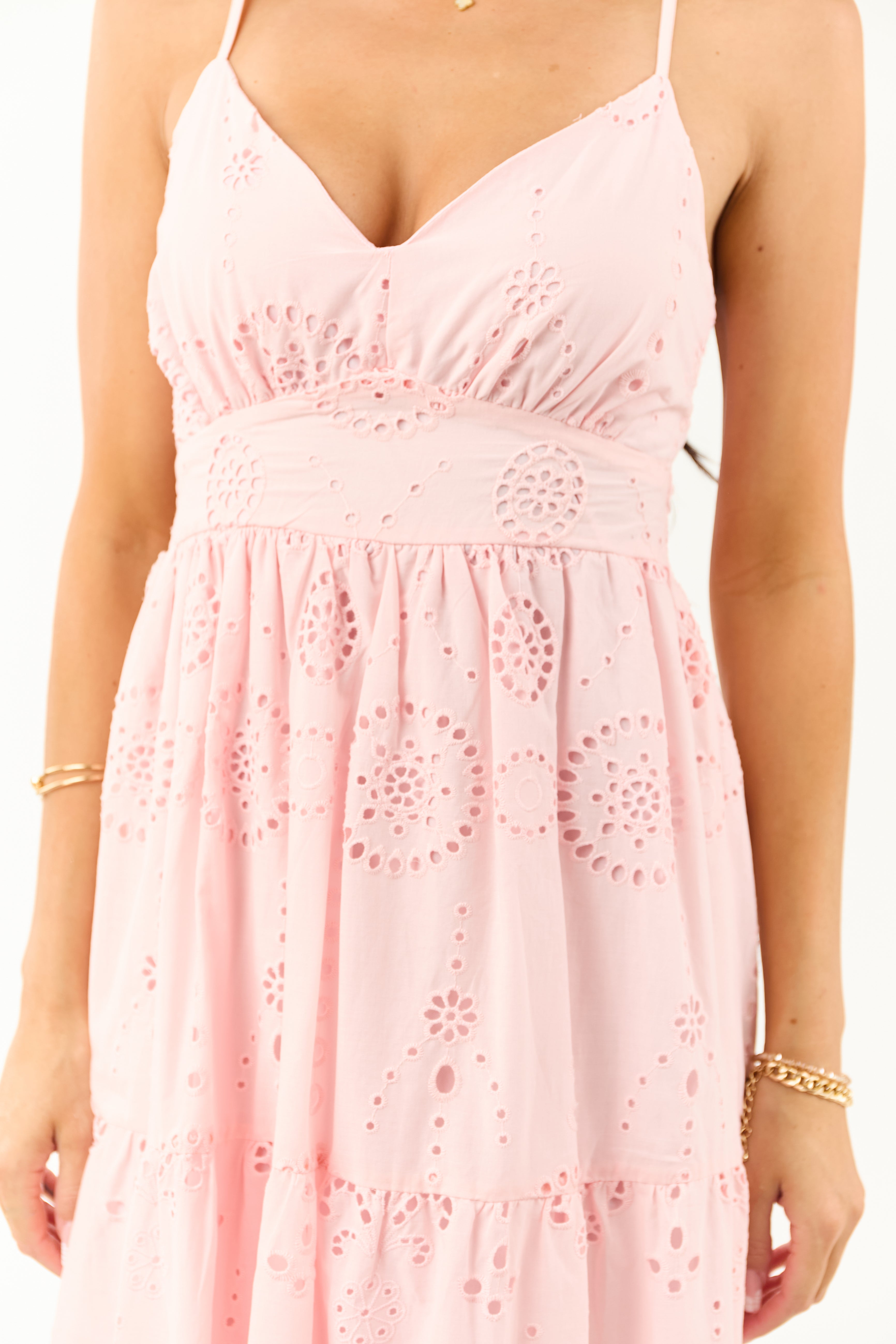 Carnation Floral Eyelet Sleeveless Cotton Maxi Dress